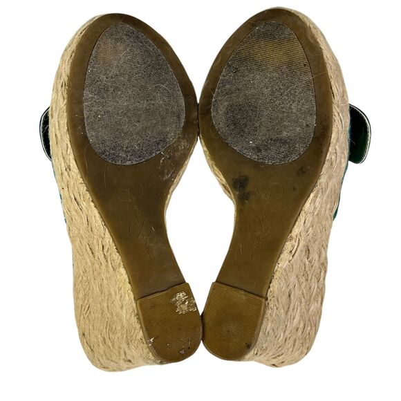 JESSICA SIMPSON Wedge Heels Pink Blue Green Plaid Buckle Open Toe GALVIN Sz 6 B - Picture 11 of 12